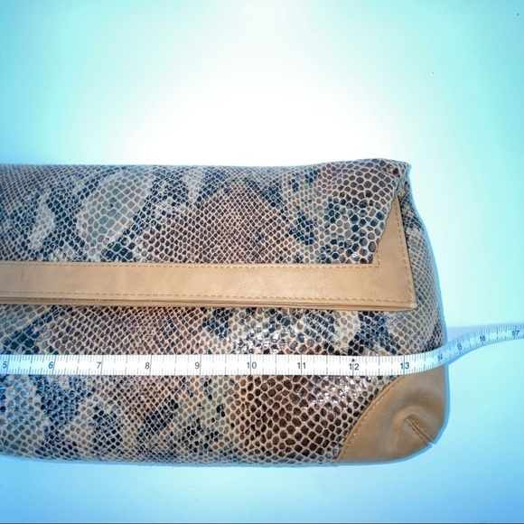 Leather Clutch Snake Skin Pattern Fold Over Large Brown/Tan - Picture 12 of 12